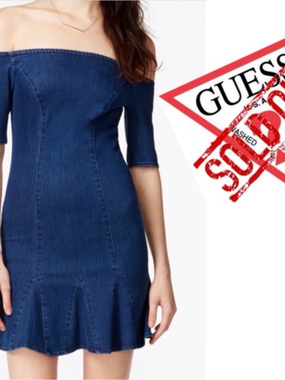 GUESS Denim off the shoulder dress